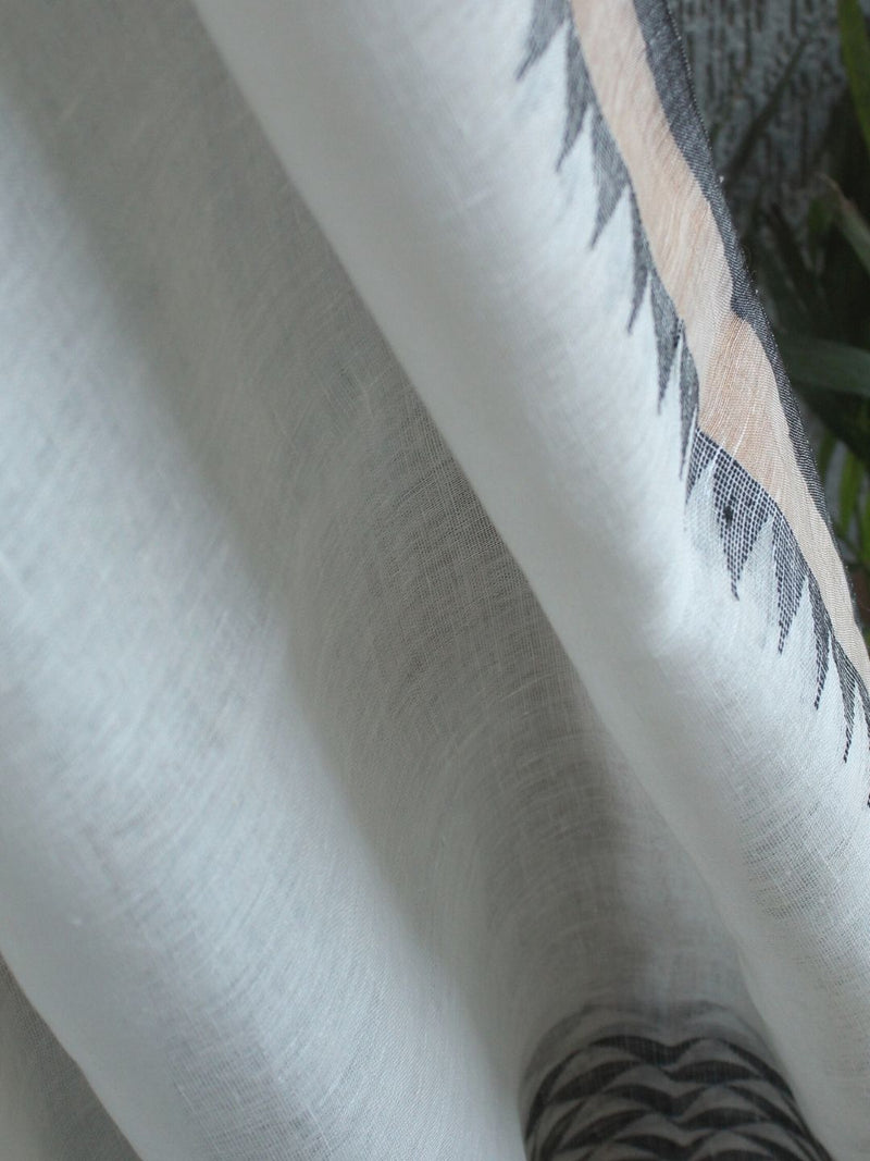 Ivory Handloom Linen Jamdani Dupatta with Zari Border