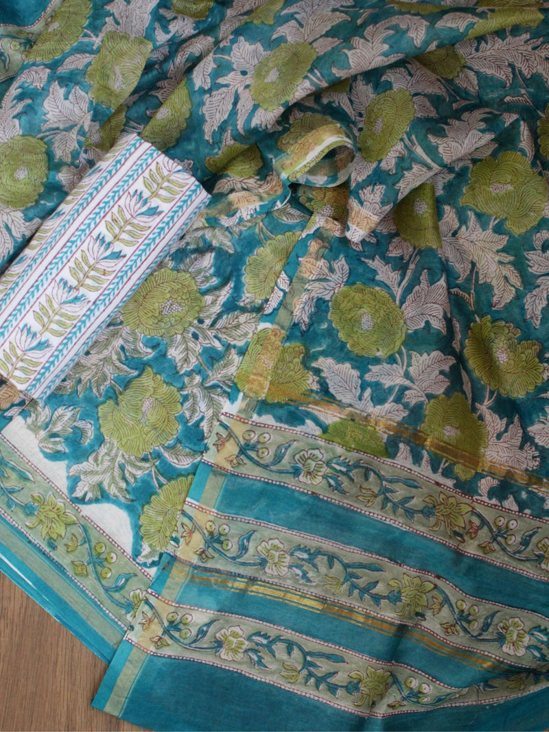 Hand Block Printed Chanderi Dress Material