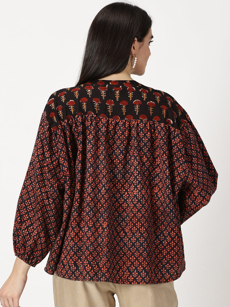 Block Print Relaxed Empire Cotton Top