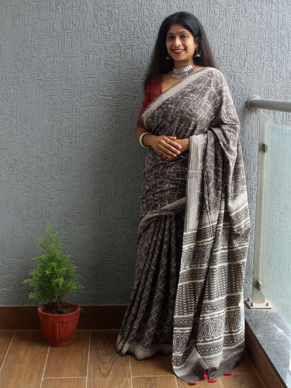 Bagru Hand Block Printed Cotton Saree