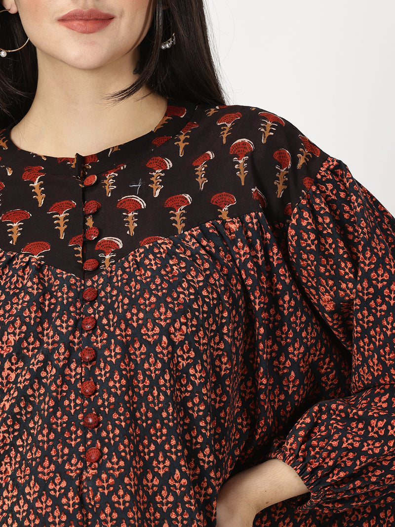 Block Print Relaxed Empire Cotton Top