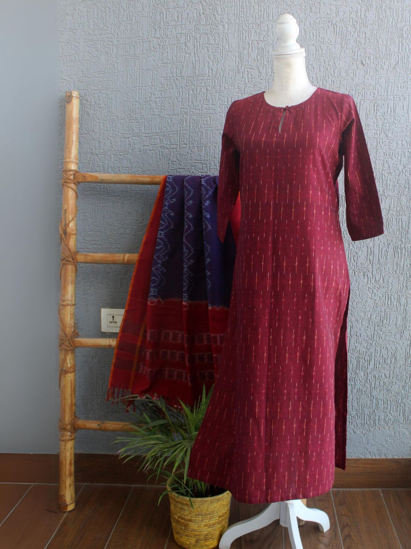 Ikkat Handloom Straight Cut Cotton Kurta