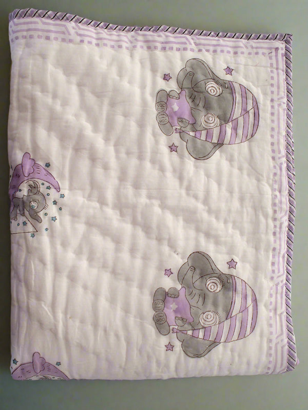 Mul Mul Cotton Baby Blanket with Elephant Print