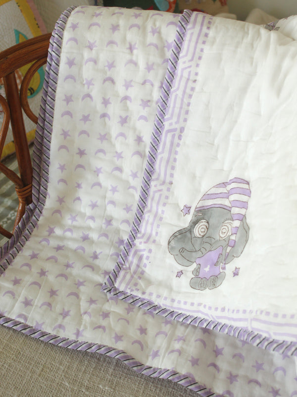 Mul Mul Cotton Baby Blanket with Elephant Print