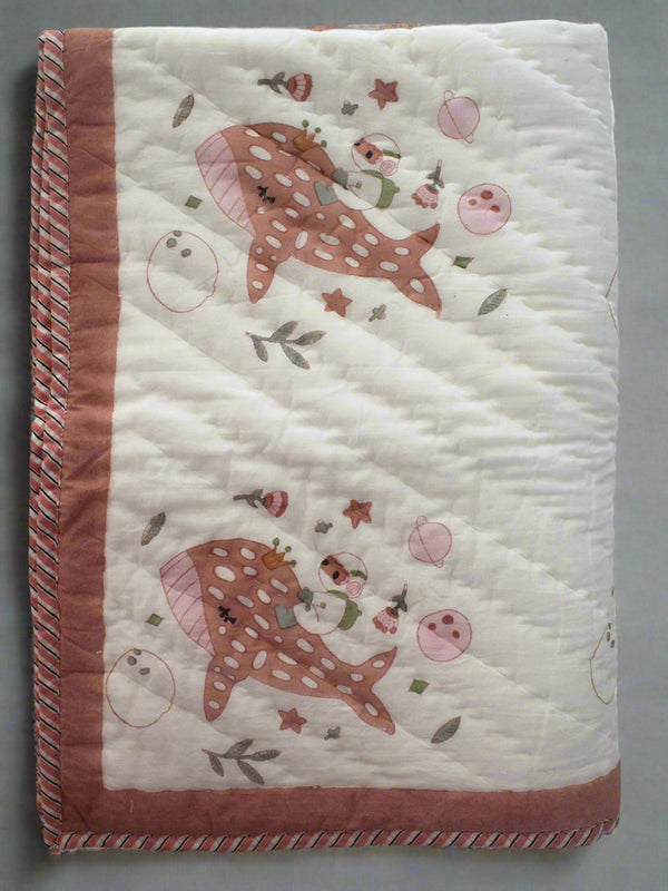 Mul Mul Cotton Baby Blanket with Astronaut An A Fish Print