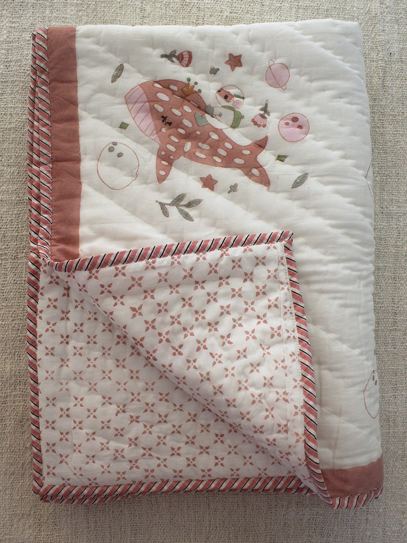 Mul Mul Cotton Baby Blanket with Astronaut An A Fish Print