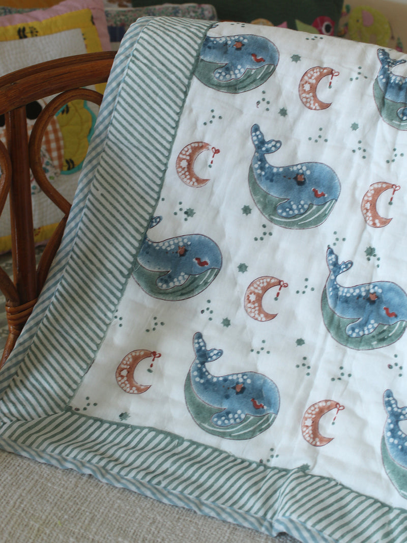 Mul Mul Cotton Baby Blanket with Dolphin Print