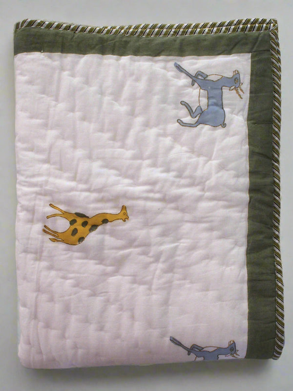 Mul Mul Cotton Baby Blanket with Animal Print