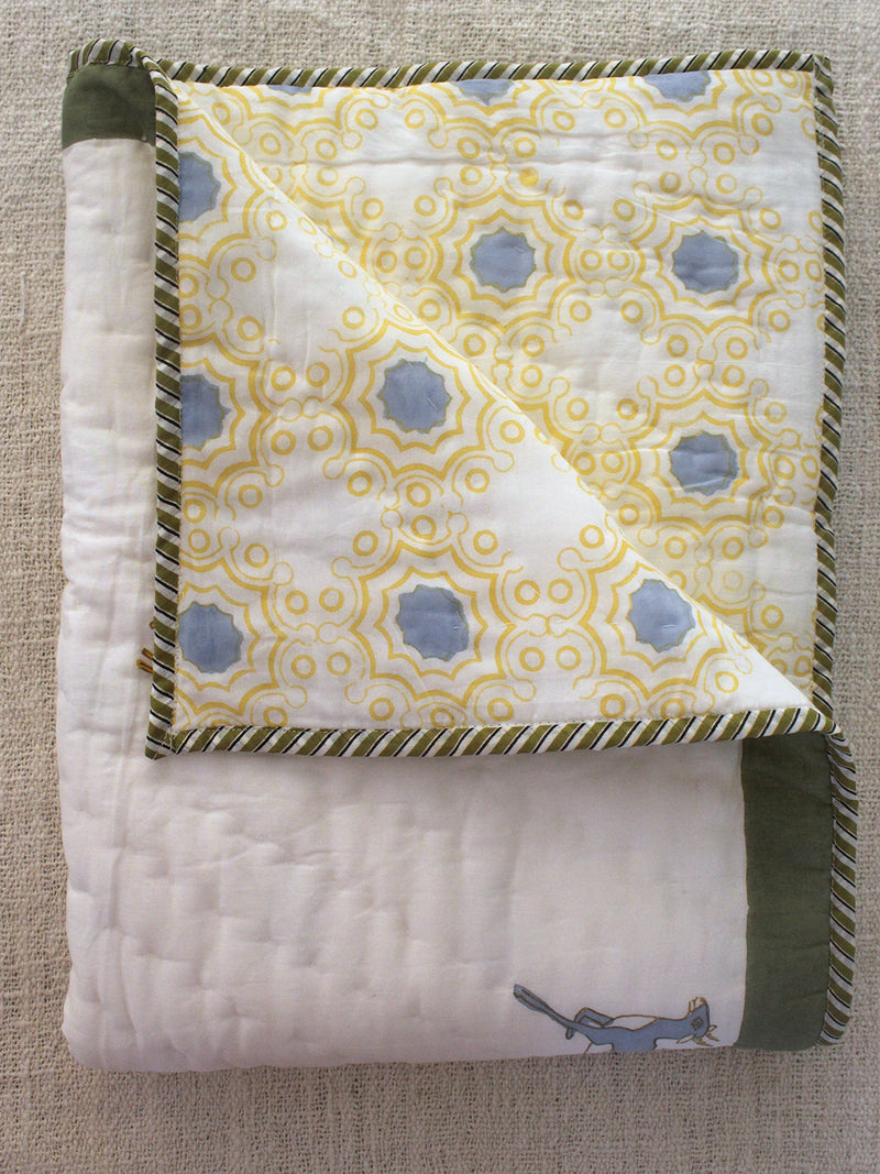 Mul Mul Cotton Baby Blanket with Animal Print