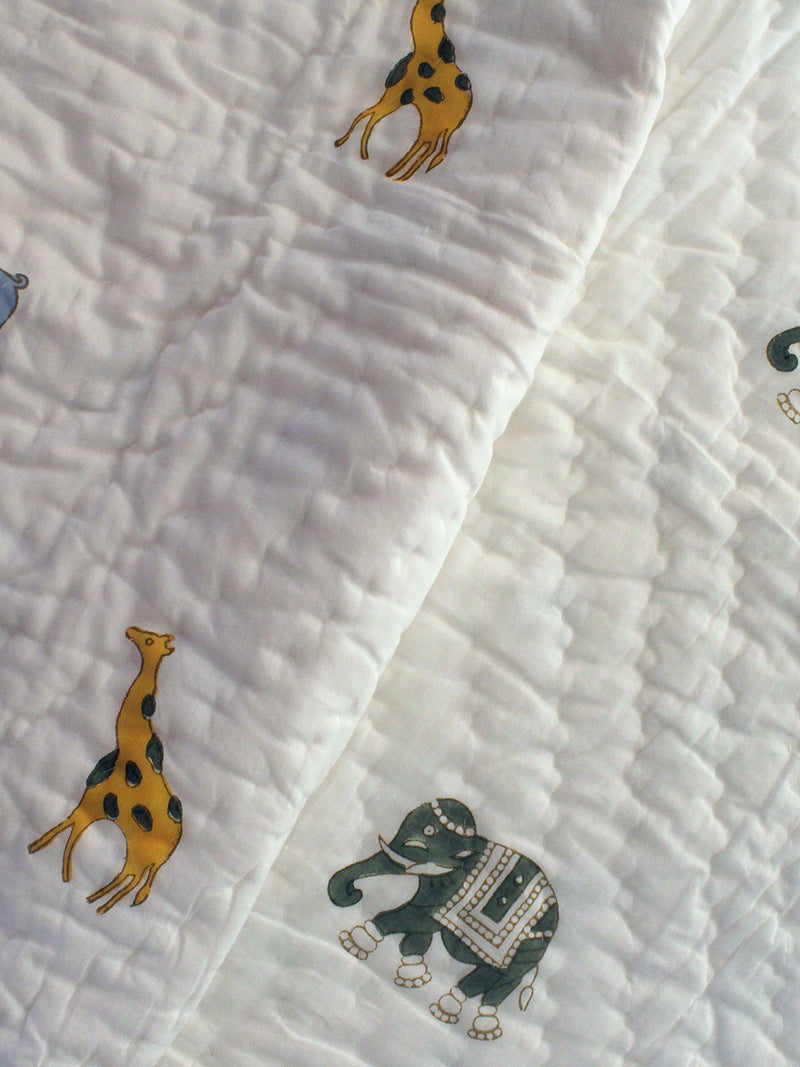 Mul Mul Cotton Baby Blanket with Animal Print