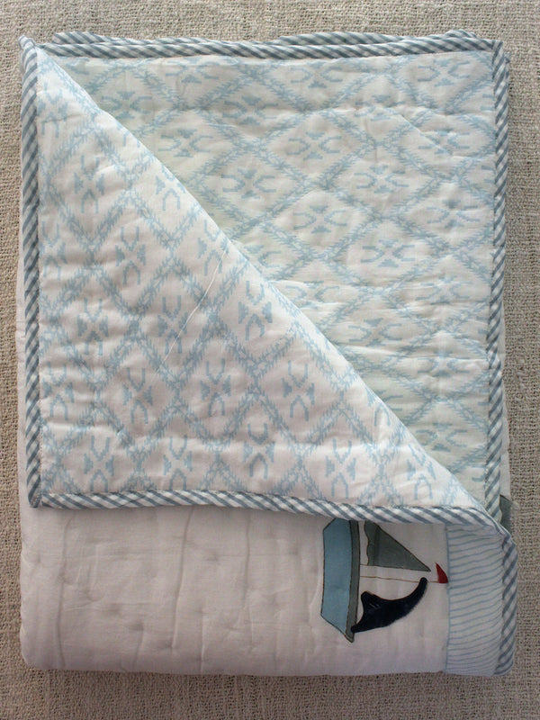 Mul Mul Cotton Baby Blanket with Boat Print