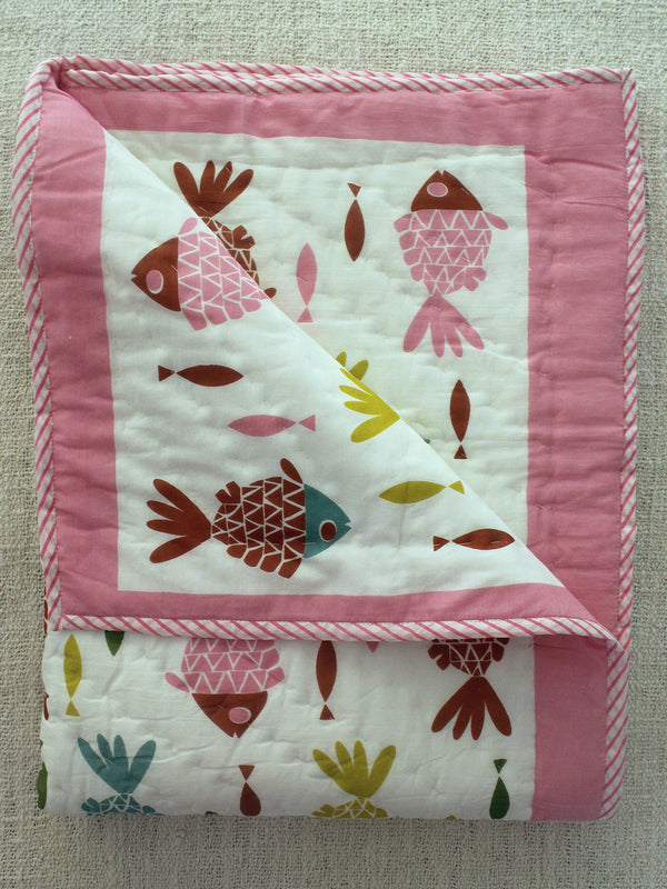 Mul Mul Cotton Baby Blanket with Fish Print