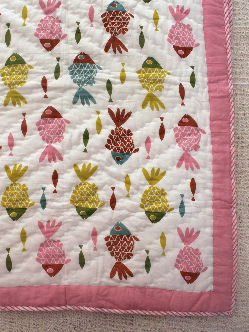 Mul Mul Cotton Baby Blanket with Fish Print