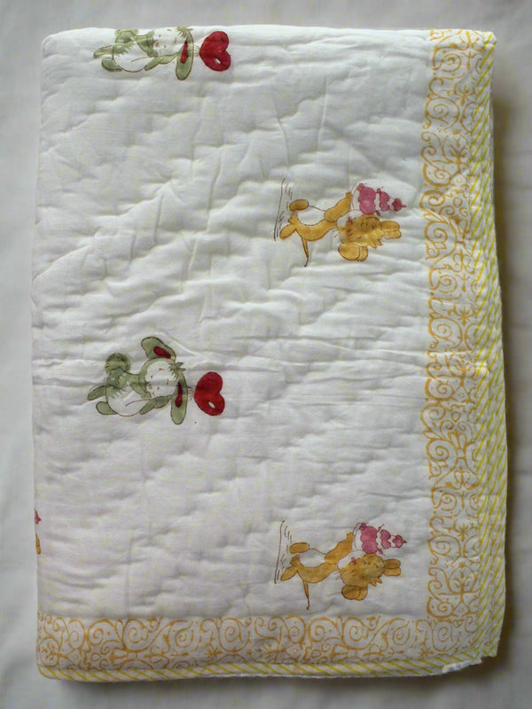 Mul Mul Cotton Baby Blanket with Bunny Print