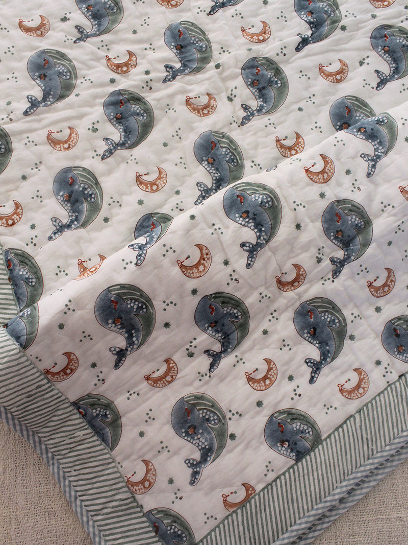 Mul Mul Cotton Baby Blanket with Dolphin Print