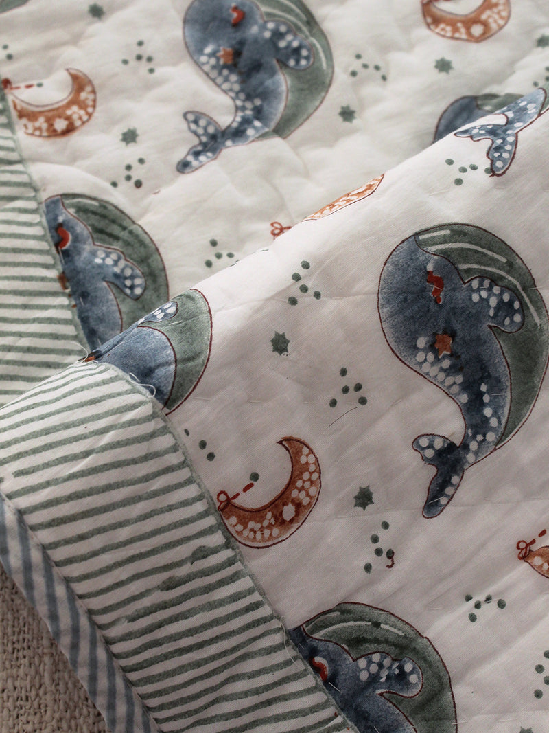 Mul Mul Cotton Baby Blanket with Dolphin Print