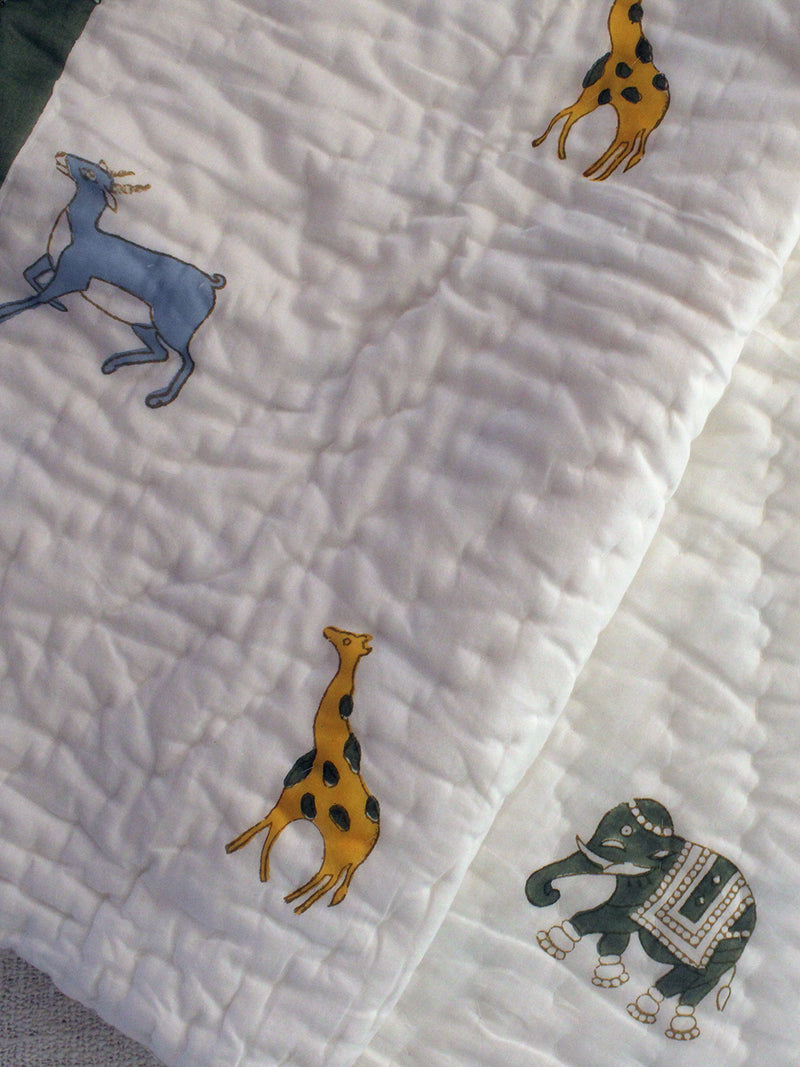 Mul Mul Cotton Baby Blanket with Animal Print