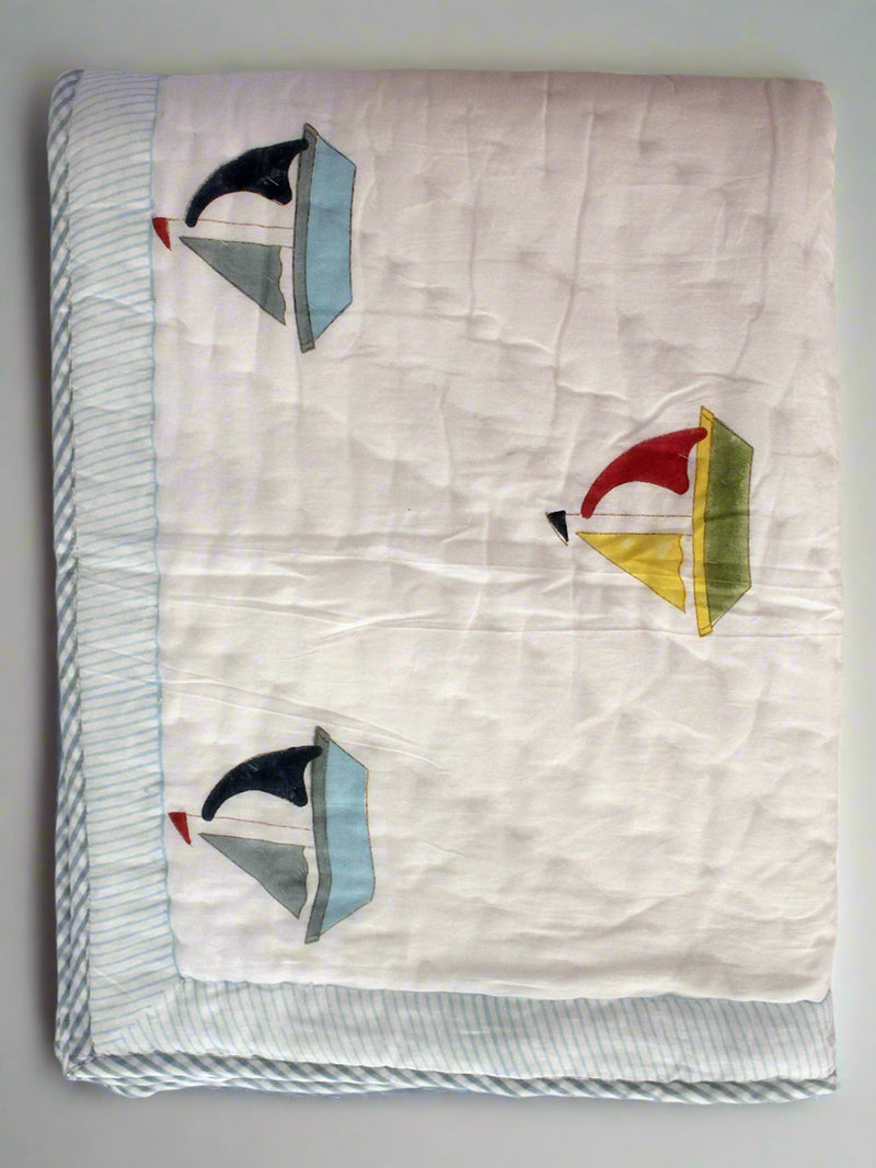 Mul Mul Cotton Baby Blanket with Boat Print