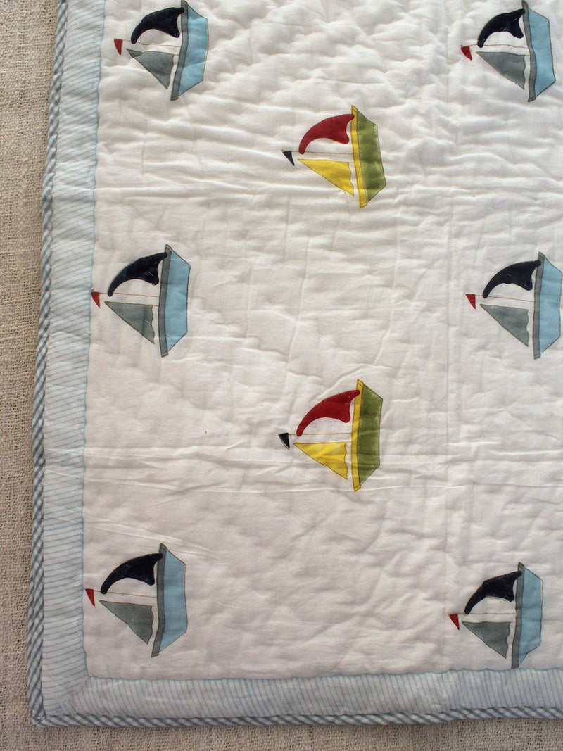 Mul Mul Cotton Baby Blanket with Boat Print