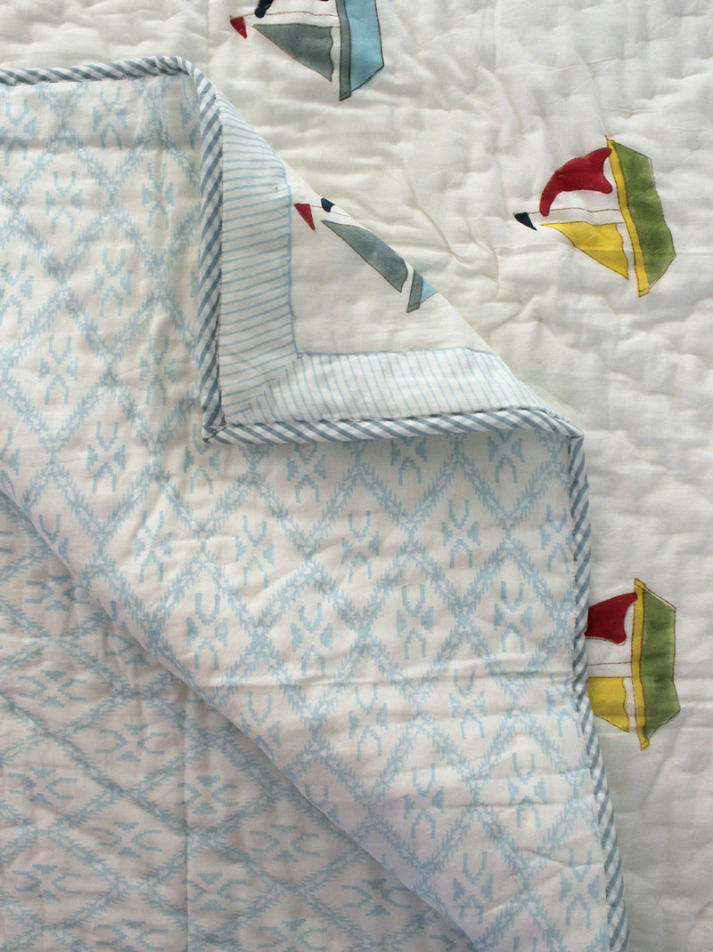 Mul Mul Cotton Baby Blanket with Boat Print