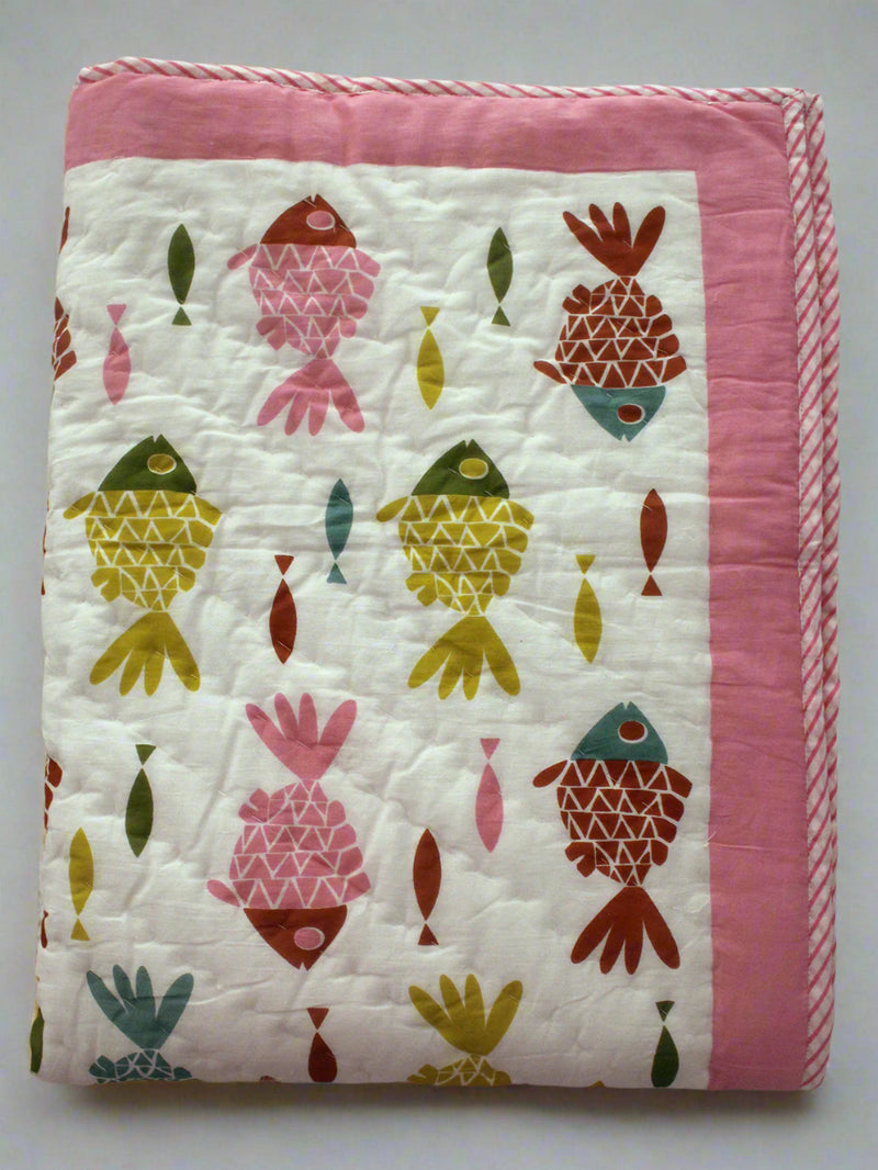 Mul Mul Cotton Baby Blanket with Fish Print