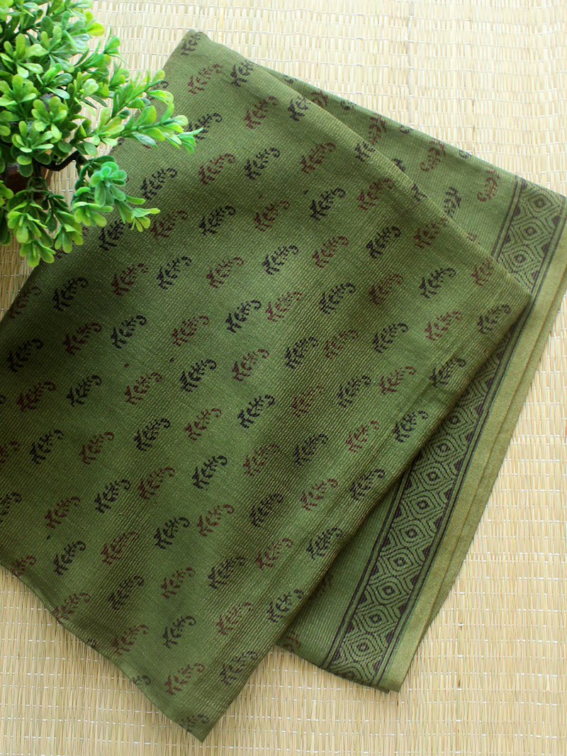 Green Bagh Hand Block Printed Handloom Tissue Cotton Silk Dress Material