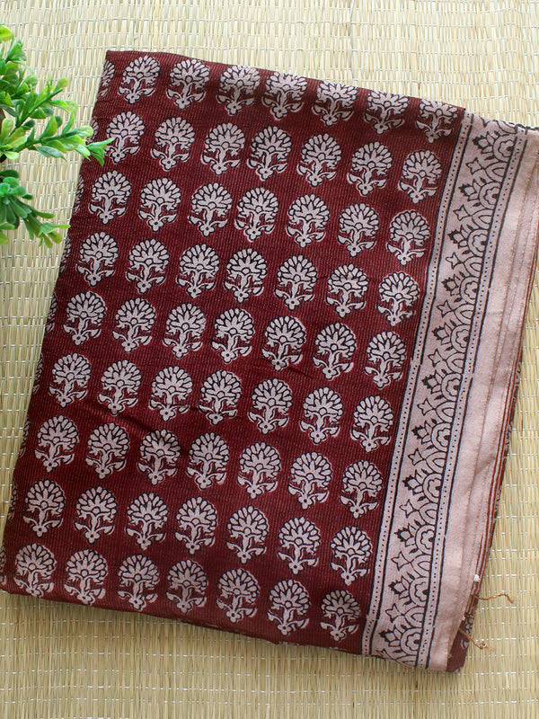 Maroon and Off-White Bagh Hand Block Printed Handloom Tissue Cotton Silk Dress Material