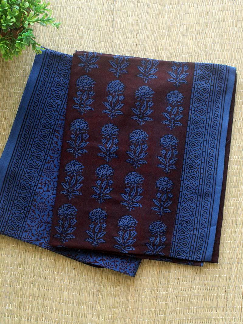 Maroon and Blue Bagh Hand Block Printed Pure Cotton Dress Material