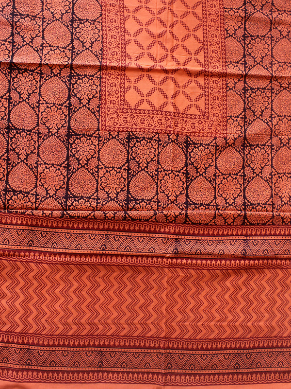 Orange Bagh Hand Block Printed Pure Cotton Dress Material