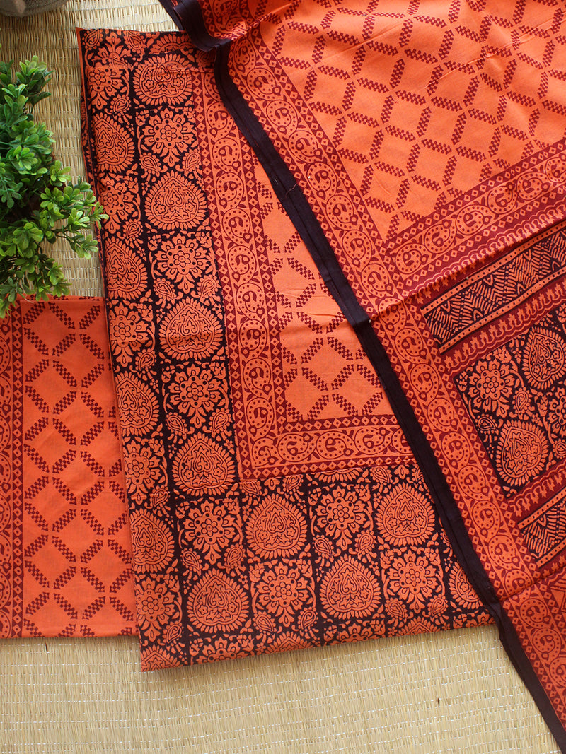 Orange Bagh Hand Block Printed Pure Cotton Dress Material