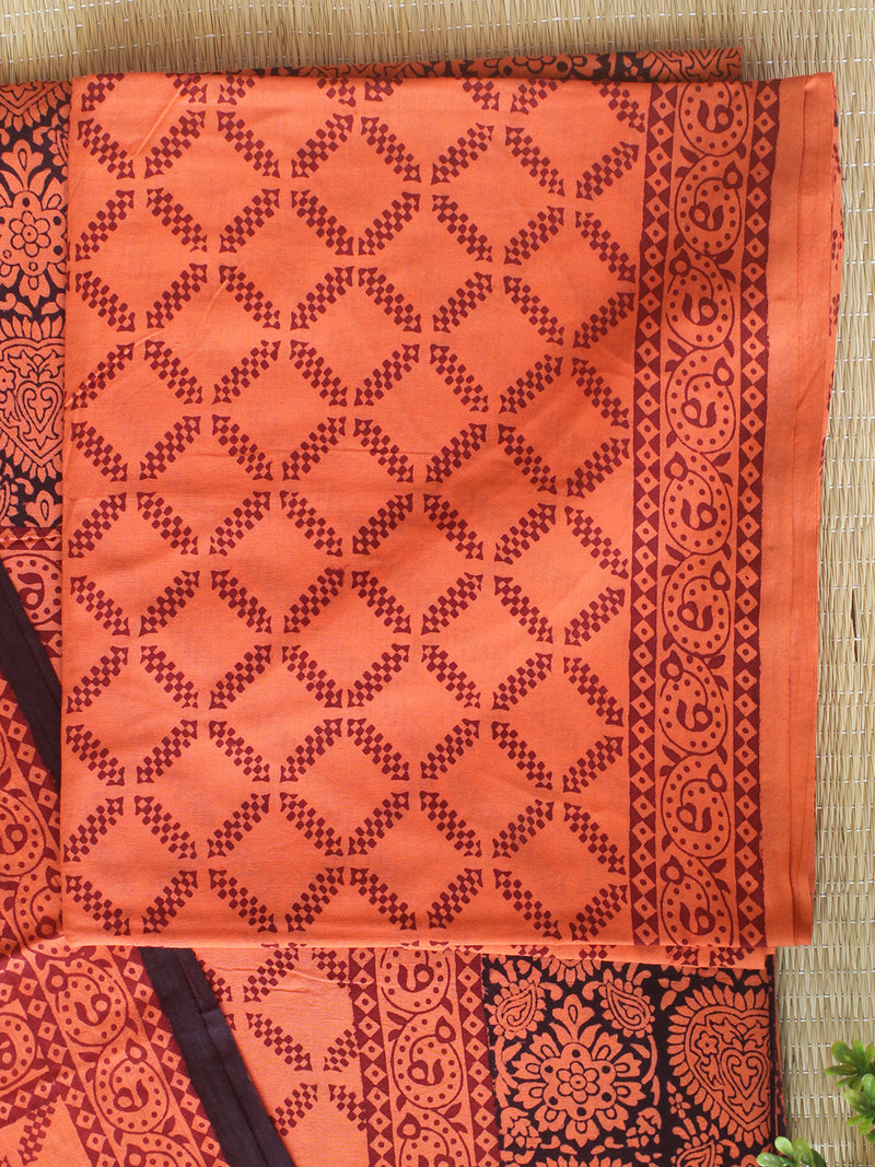 Orange Bagh Hand Block Printed Pure Cotton Dress Material