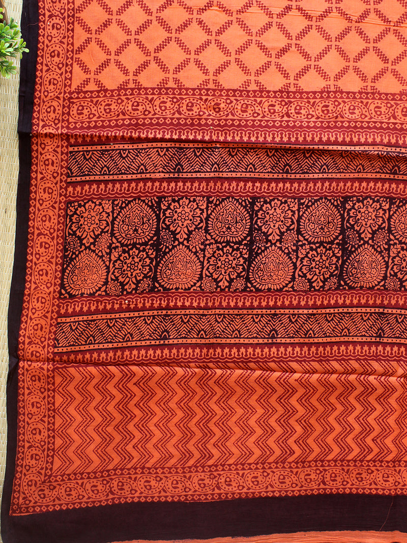 Orange Bagh Hand Block Printed Pure Cotton Dress Material