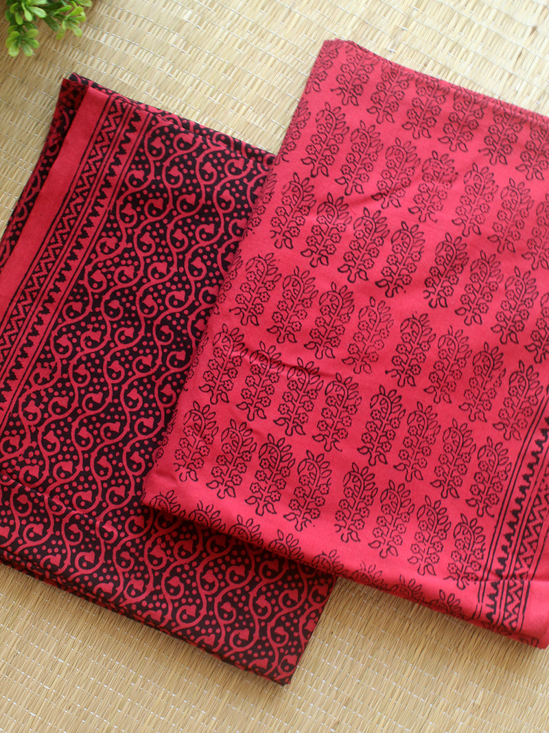 Pinkish Red Bagh Hand Block Printed Pure Cotton Dress Material