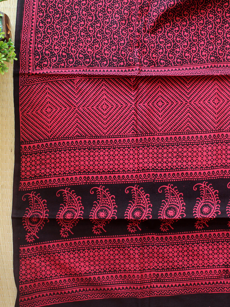 Pinkish Red Bagh Hand Block Printed Pure Cotton Dress Material