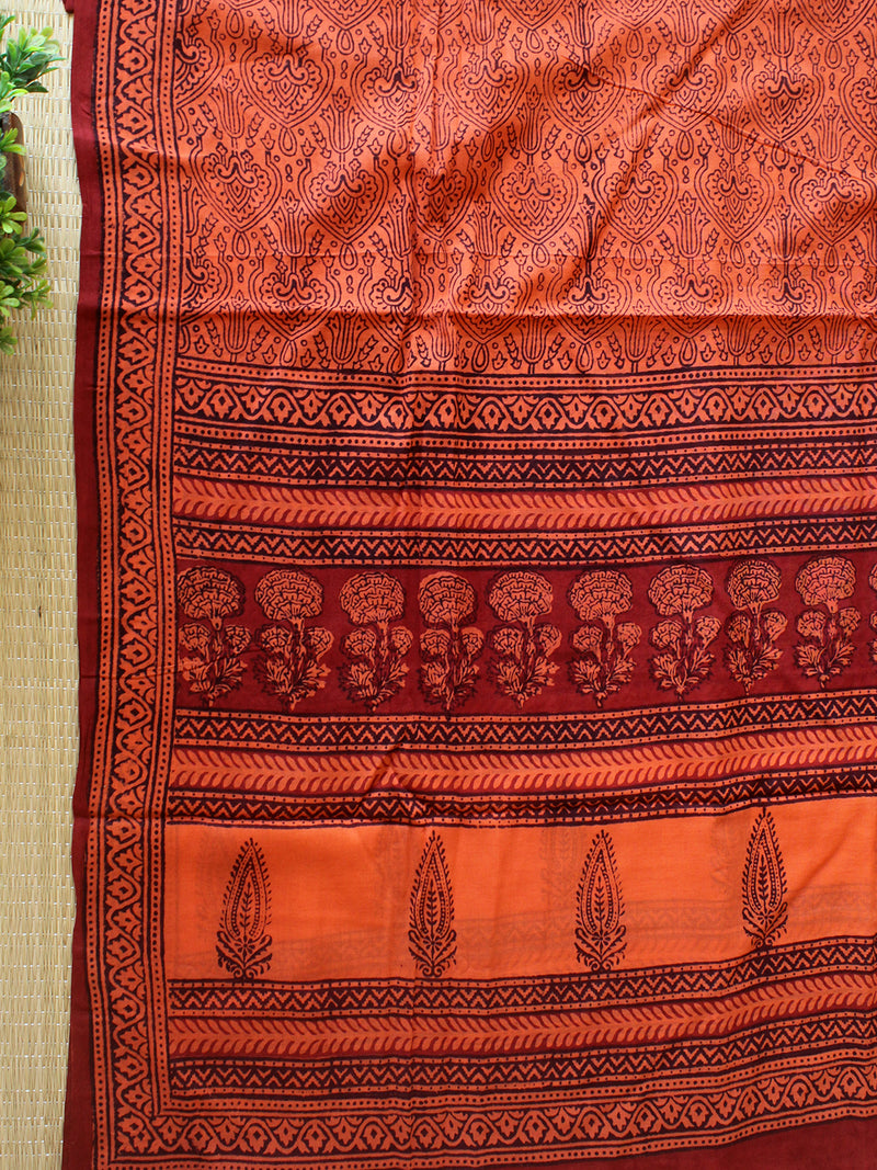 Orange Bagh Hand Block Printed Pure Cotton Dress Material