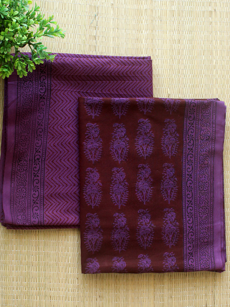 Maroon and Purple Bagh Hand Block Printed Pure Cotton Dress Material