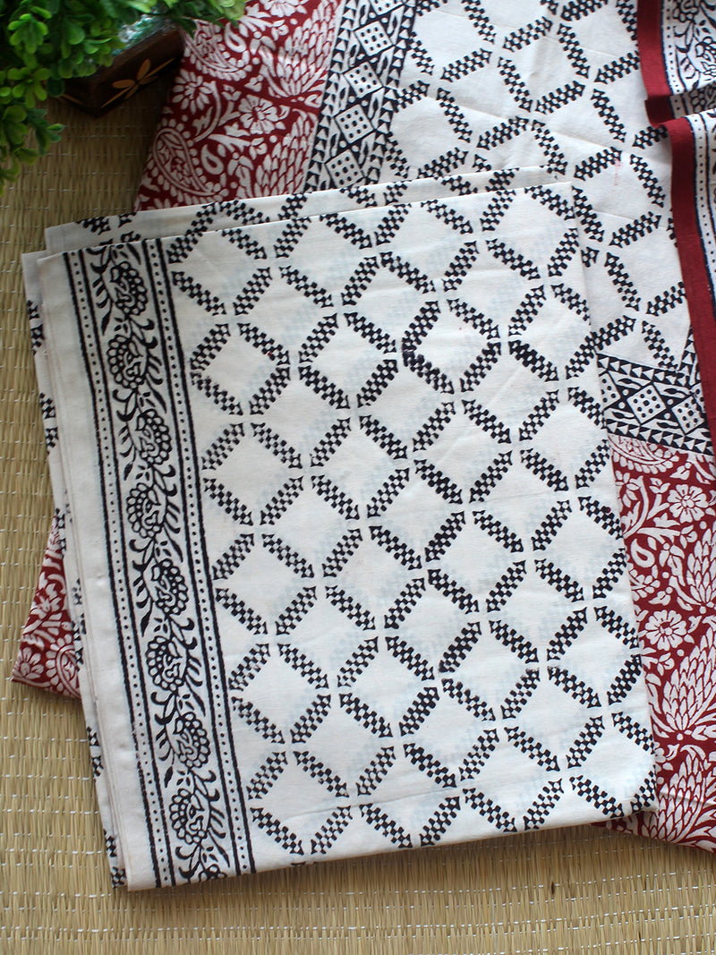 Off-White Bagh Hand Block Printed Pure Cotton Dress Material