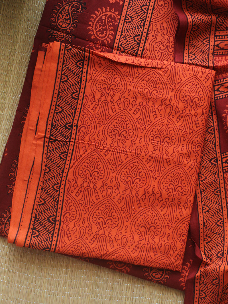 Orange Bagh Hand Block Printed Pure Cotton Dress Material