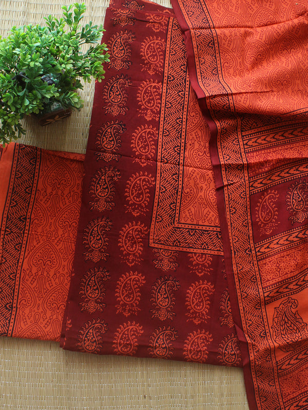 Orange Bagh Hand Block Printed Pure Cotton Dress Material