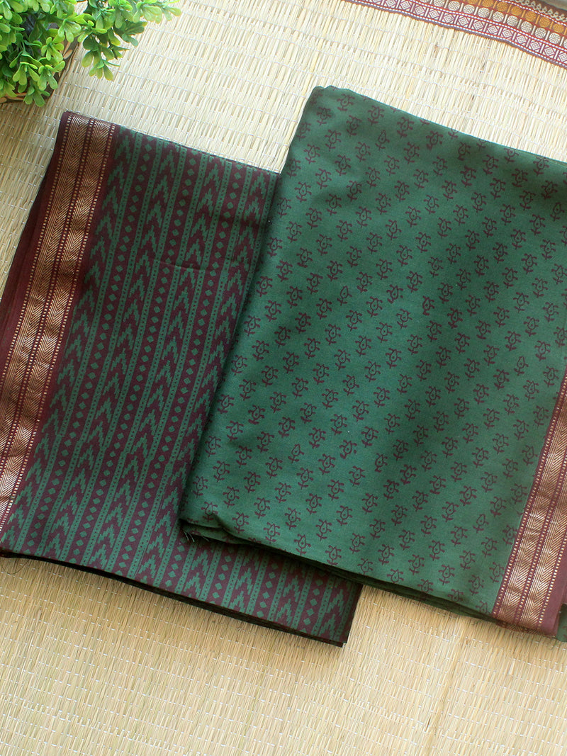 Green Bagh Hand Block Printed Maheshwari Cotton Silk Dress Material