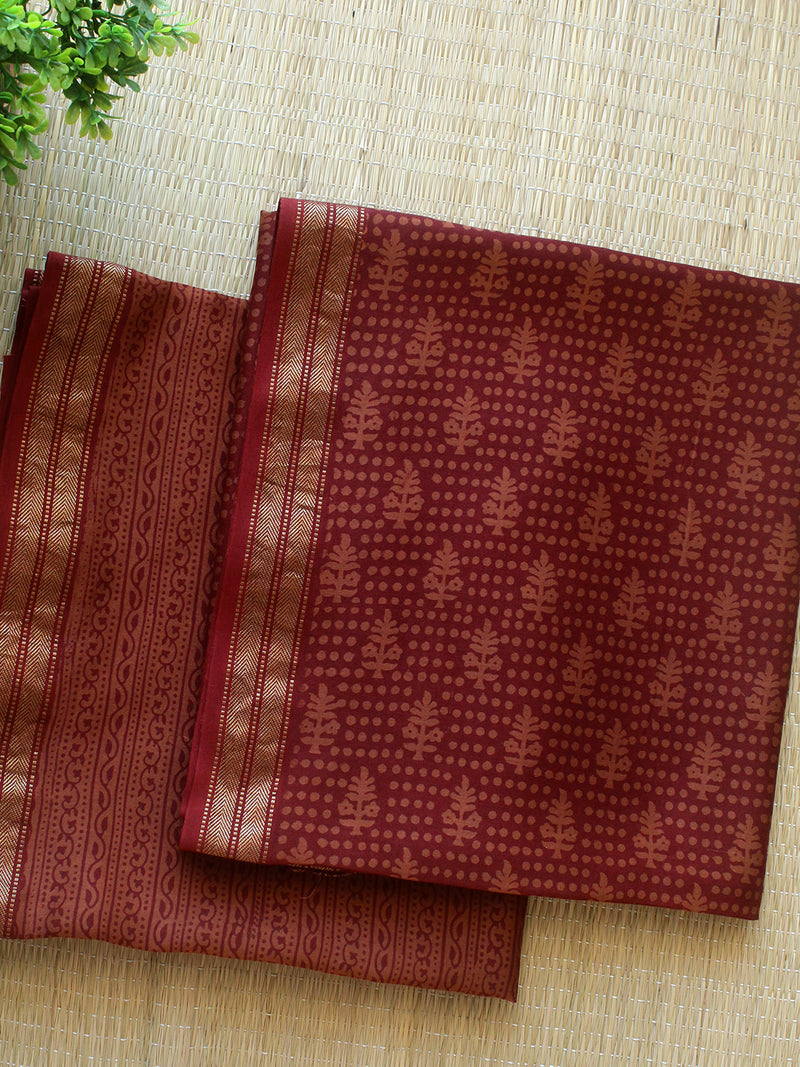 Rust Bagh Hand Block Printed Maheshwari Cotton Silk Dress Material