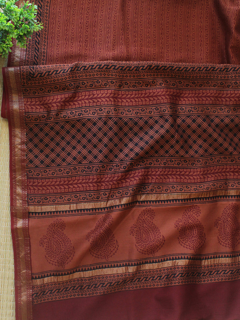 Rust Bagh Hand Block Printed Maheshwari Cotton Silk Dress Material