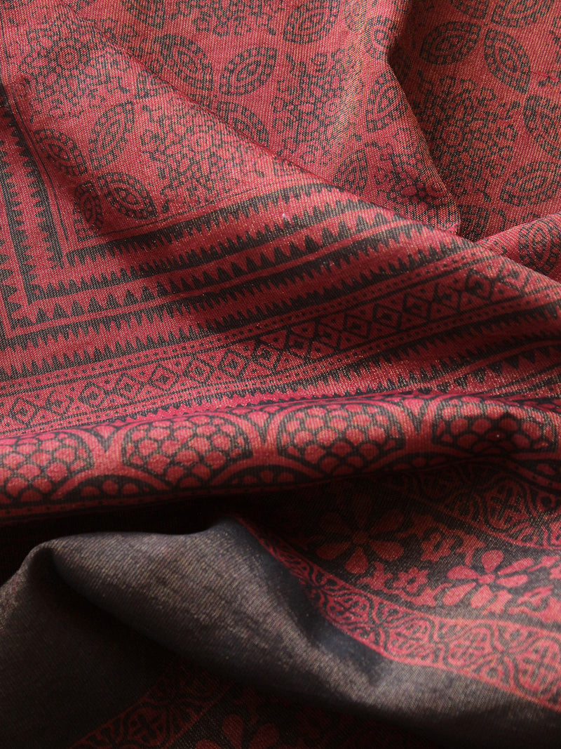 Rust Bagh Hand Block Printed Handloom Tissue Cotton Silk Dress Material