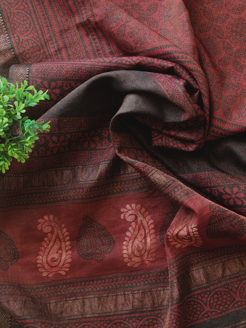 Rust Bagh Hand Block Printed Handloom Tissue Cotton Silk Dress Material