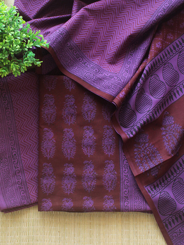 Maroon and Purple Bagh Hand Block Printed Pure Cotton Dress Material