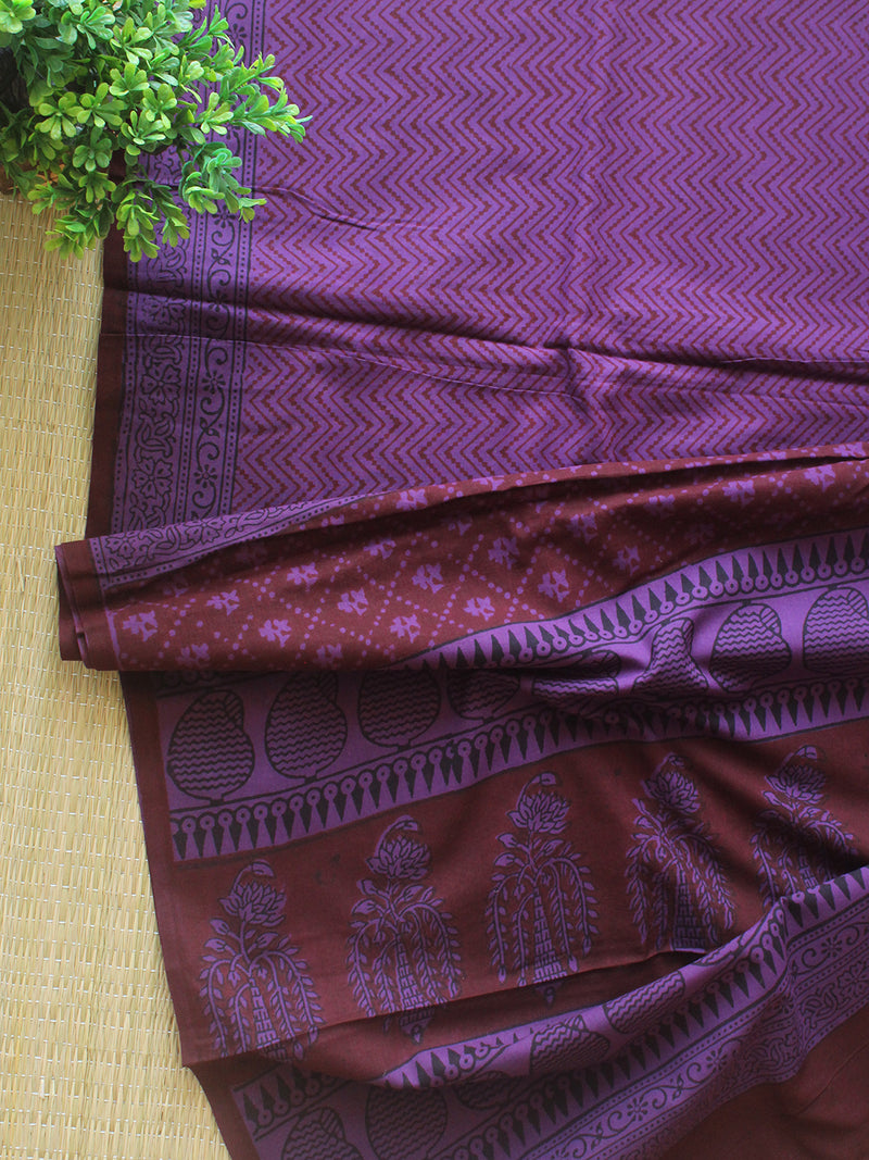 Maroon and Purple Bagh Hand Block Printed Pure Cotton Dress Material