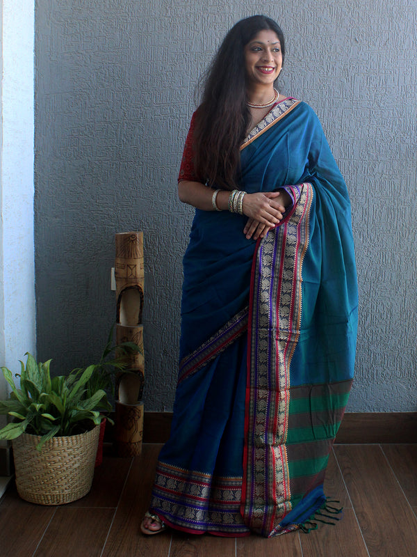 Blue Narayanpet Mercerized Cotton Saree