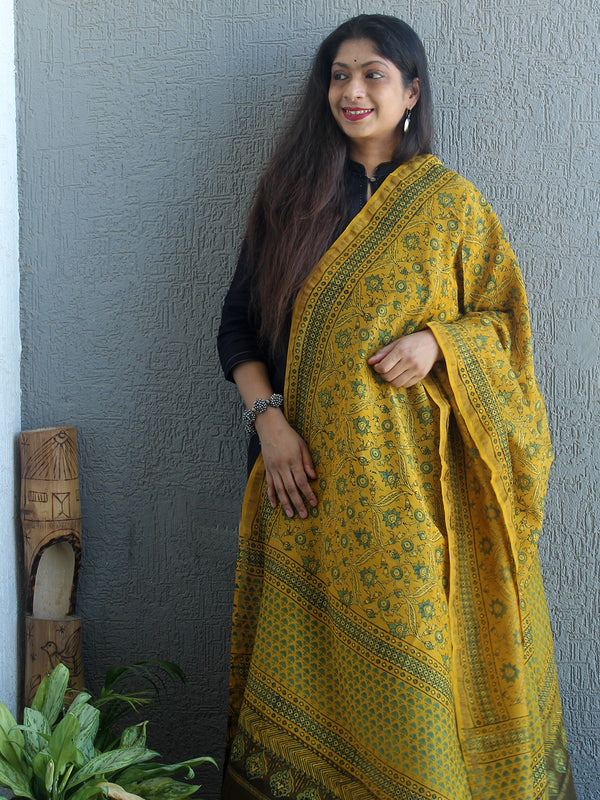 Ajrakh Hand Block Printed Chanderi Cotton Silk Dupatta