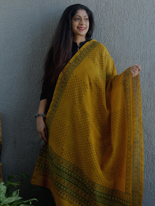 Ajrakh Hand Block Printed Chanderi Cotton Silk Dupatta