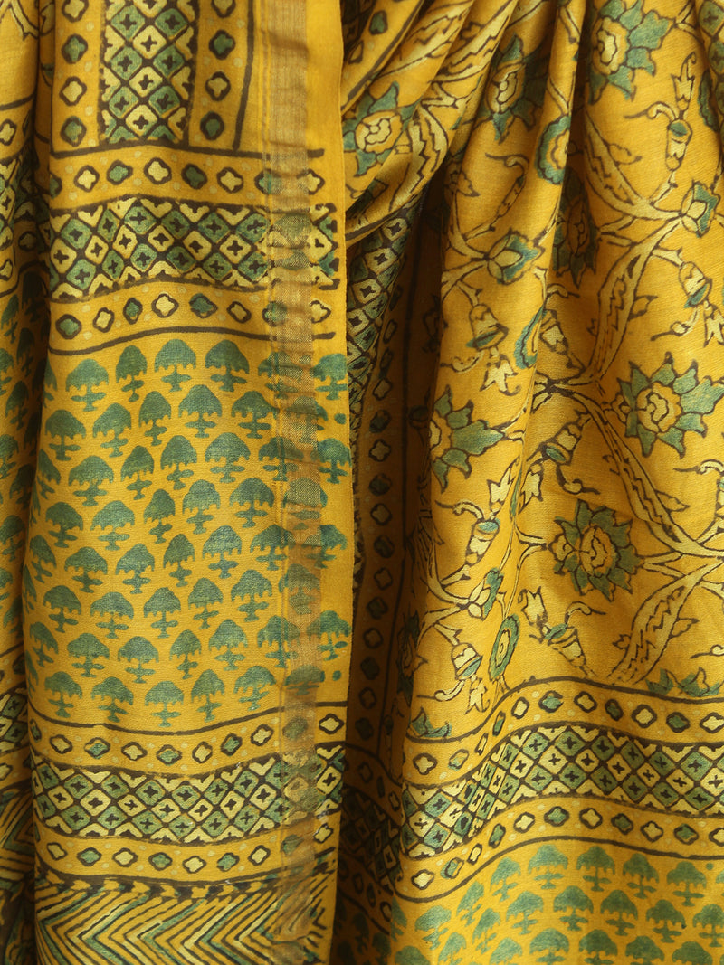 Ajrakh Hand Block Printed Chanderi Cotton Silk Dupatta